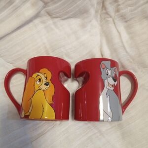 Disney Lady & the Tramp Heart Mugs Coffee Red Love Shape Valentine
